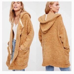 Free People Warm Wishes Sweater Cardigan Women's XS Oversized Teddy Tan Golden